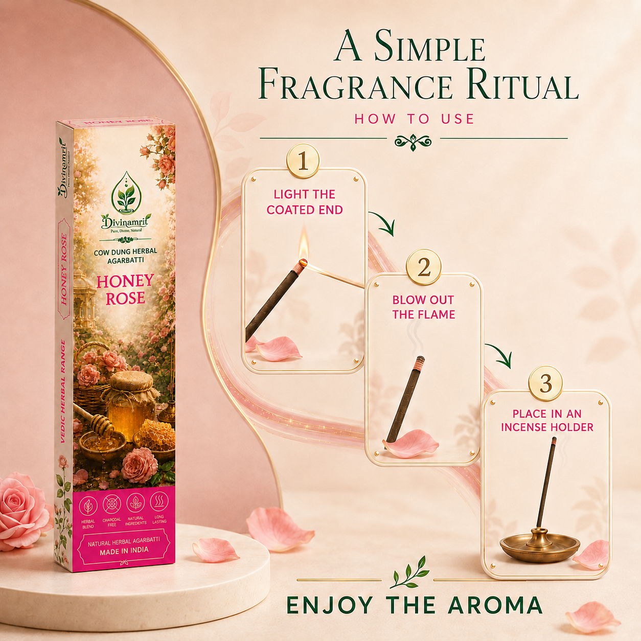Honey Rose - Cow Dung Herbal Agarbatti
