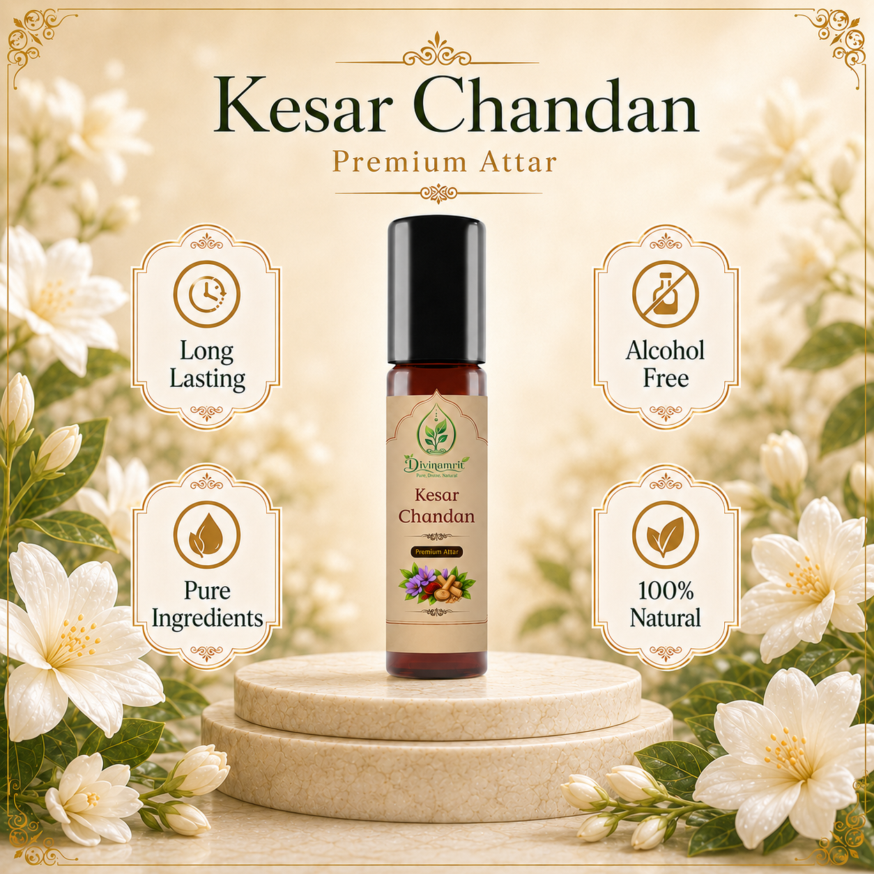 Kesar Chandan Attar – Warm Saffron & Sandalwood Fragrance