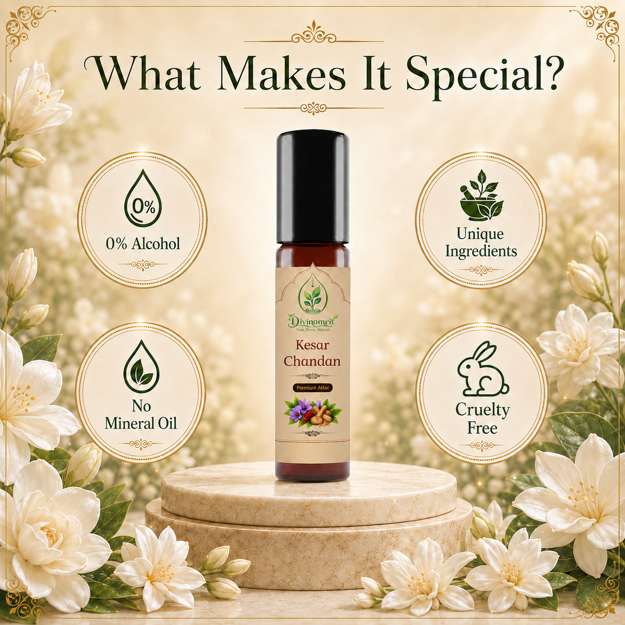 Kesar Chandan Attar – Warm Saffron & Sandalwood Fragrance