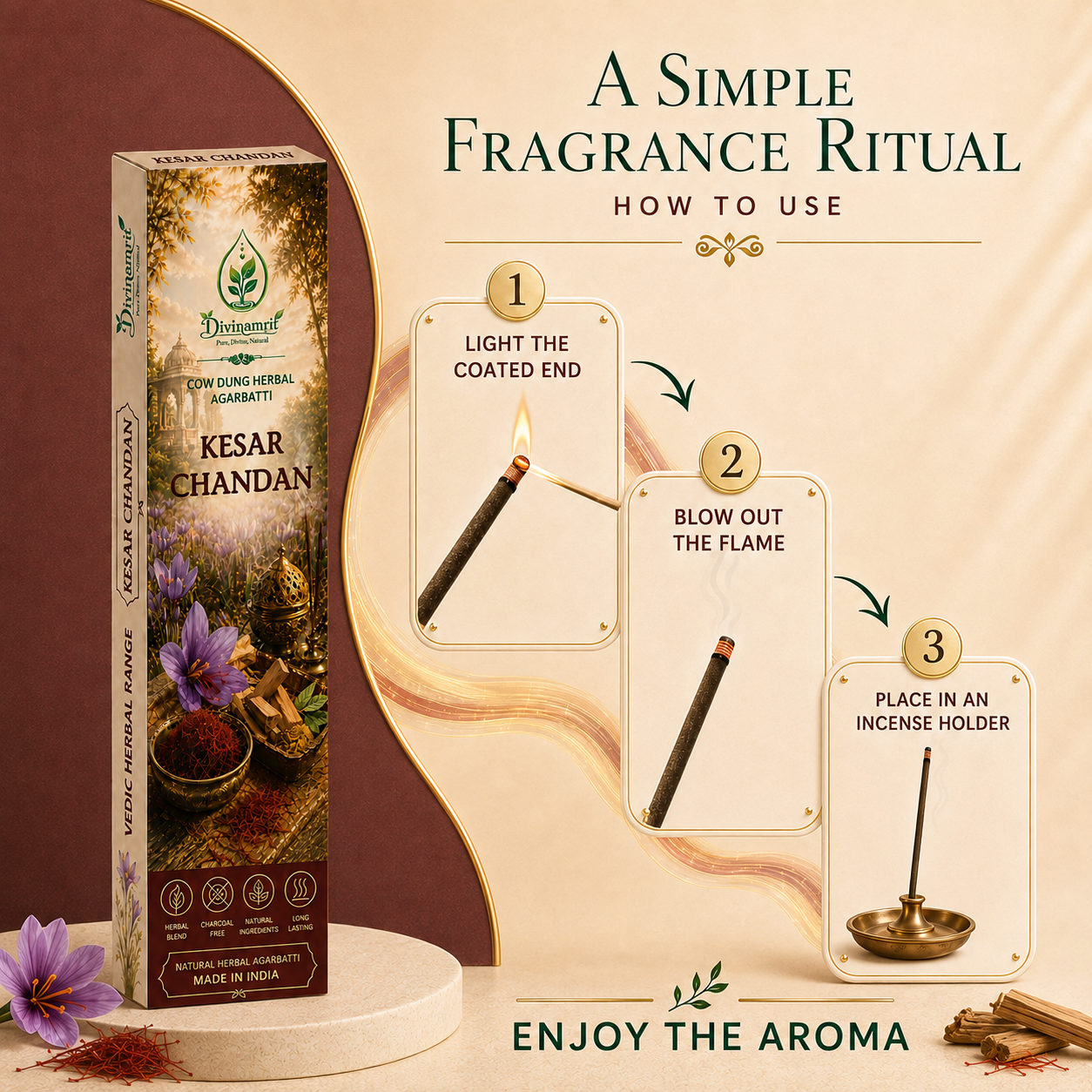 Kesar Chandan - Cow Dung Herbal Agarbatti